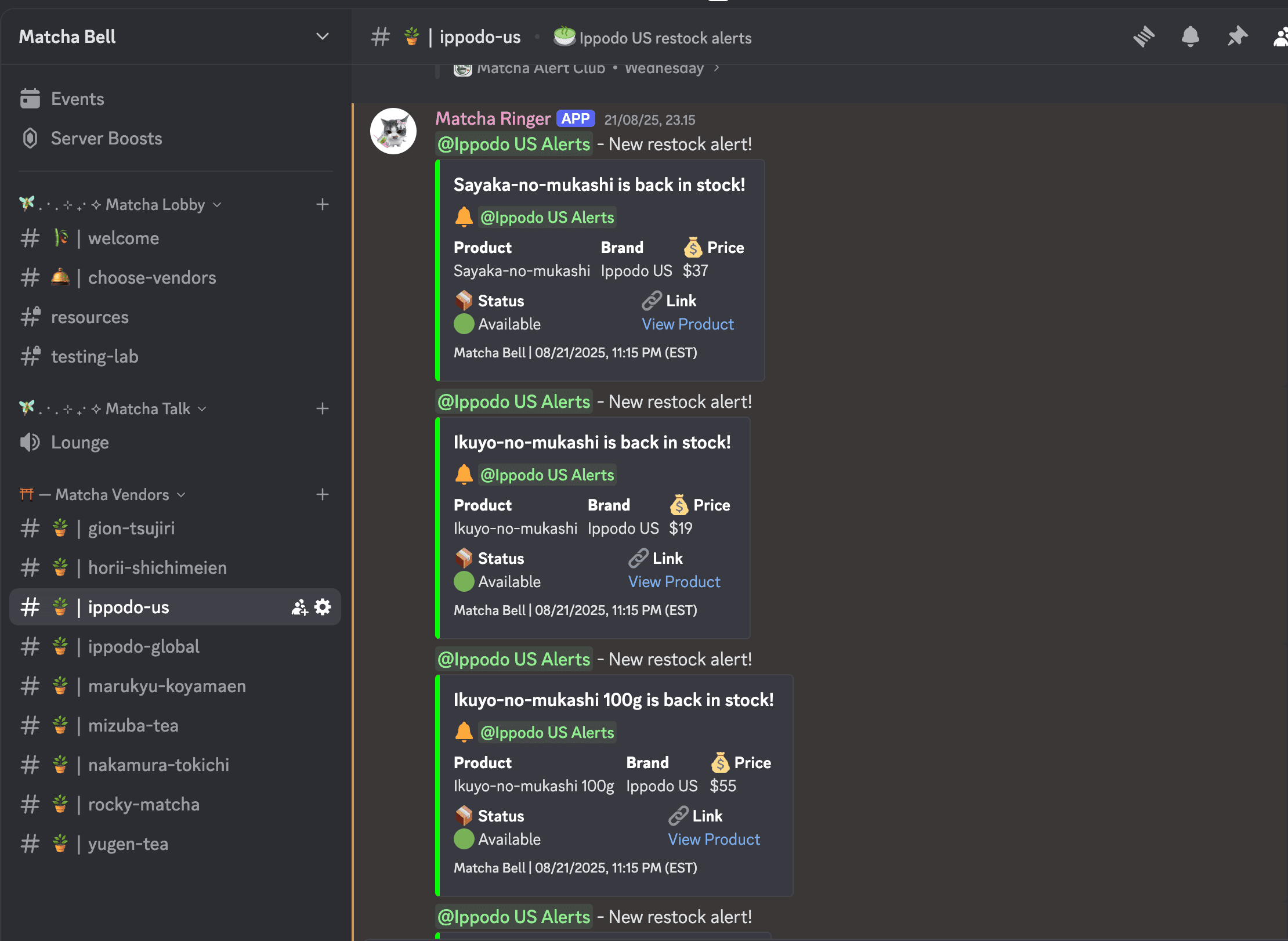 Matcha Bell: Real-Time Matcha Stock Alerts project screenshot